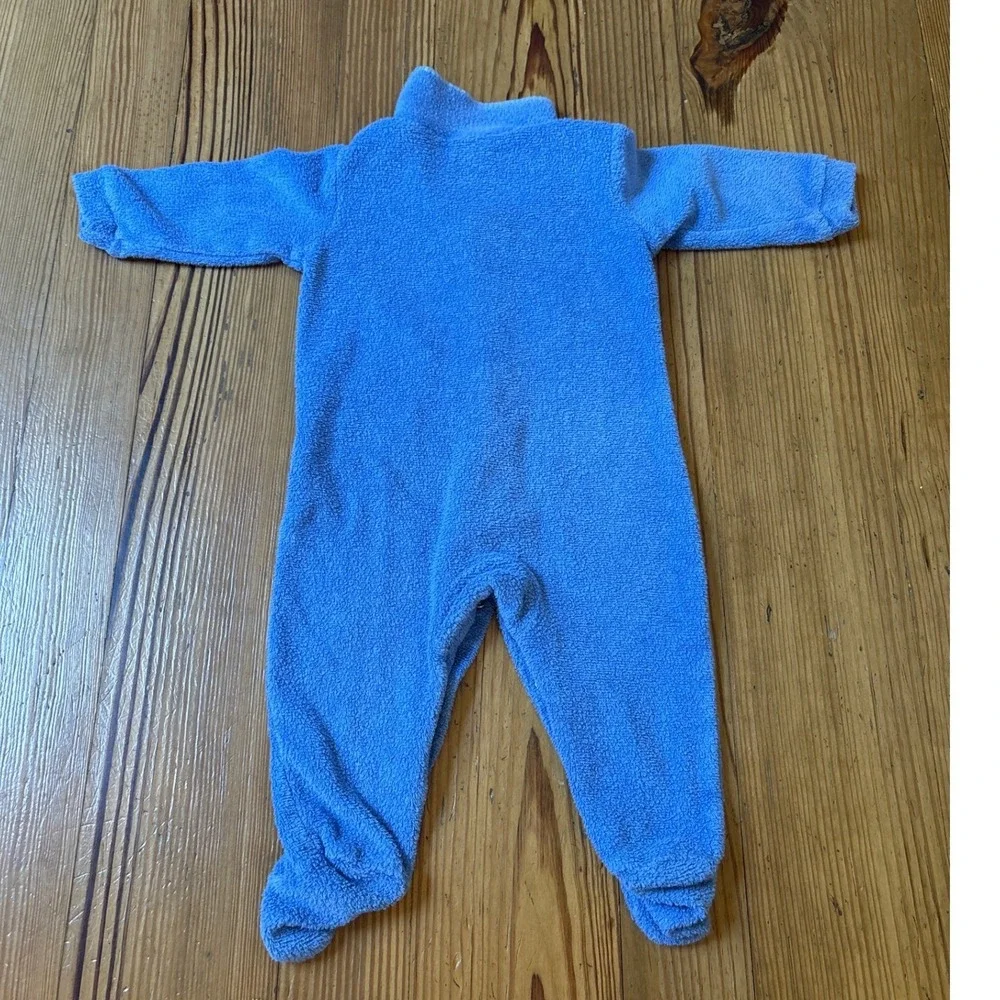Carter's Footed Sleeper‎ Baby Blue Dog Frog Fleece Snap Up Pajamas SIZE 6-9M